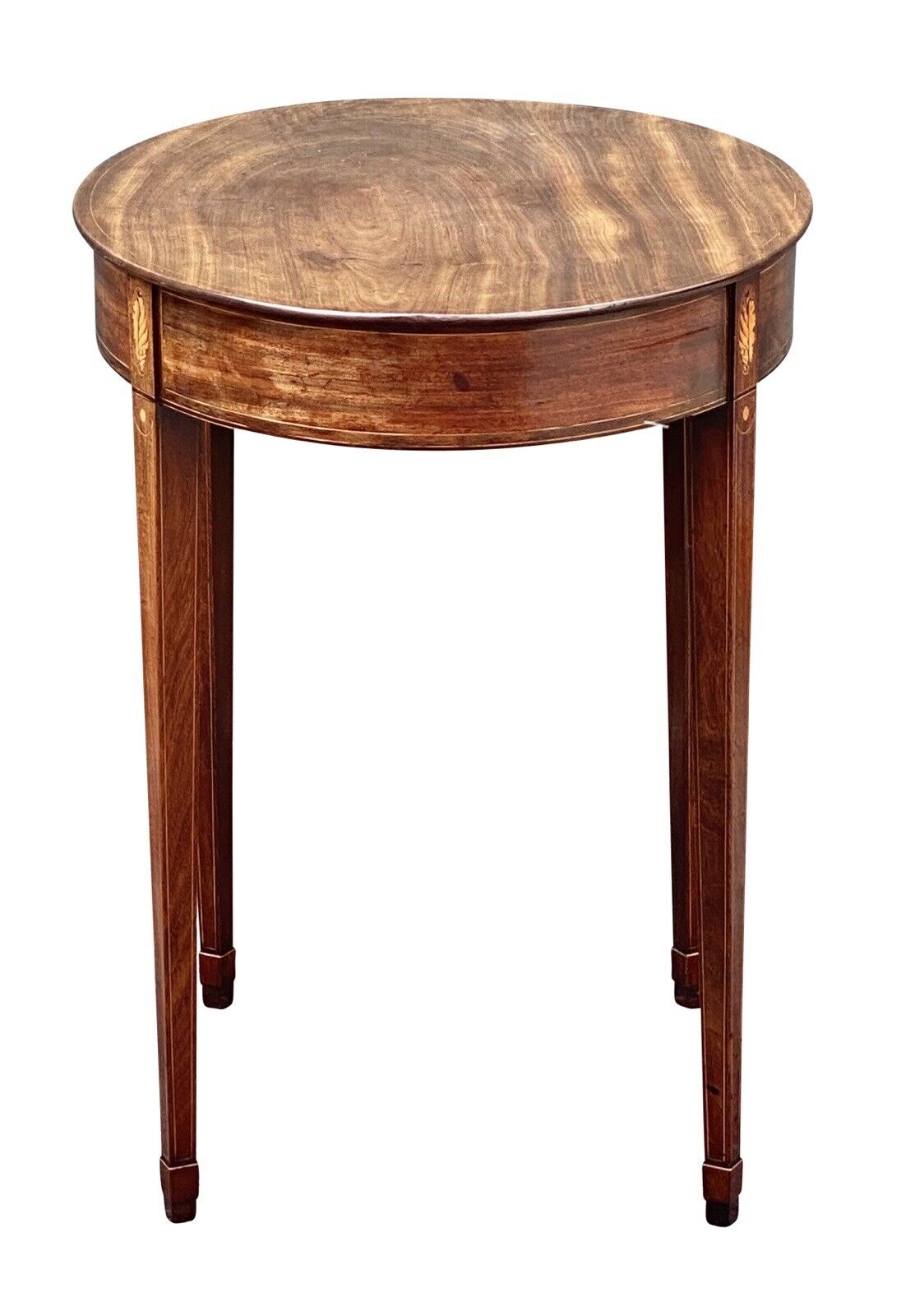 19th C Antique Federal Period Oval Mahogany Work Table - Conch Shell Inlay