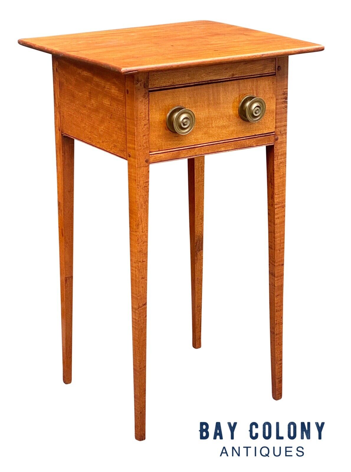 19th C Antique Federal Period Cherry & Tiger Maple Worktable / Nightstand