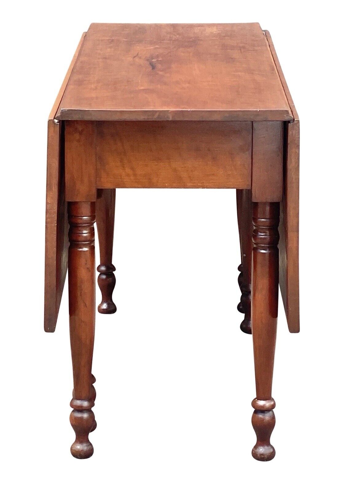 19th C Antique Sheraton Figured Cherry Drop Leaf Dining Table - 52" Long