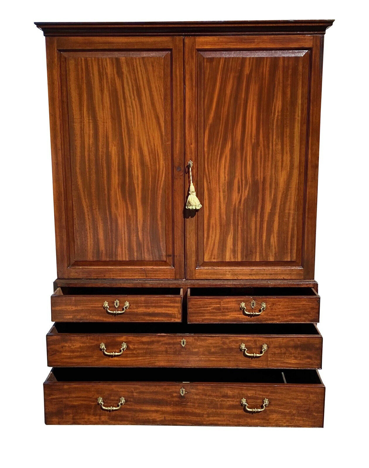 18th C Antique Chippendale Mahogany Linen Press / Tv Cabinet