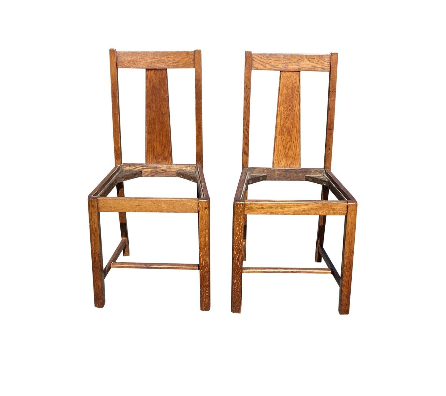 Set of 8 Antique Arts & Crafts Oak Dining Chairs with Tapered Splats