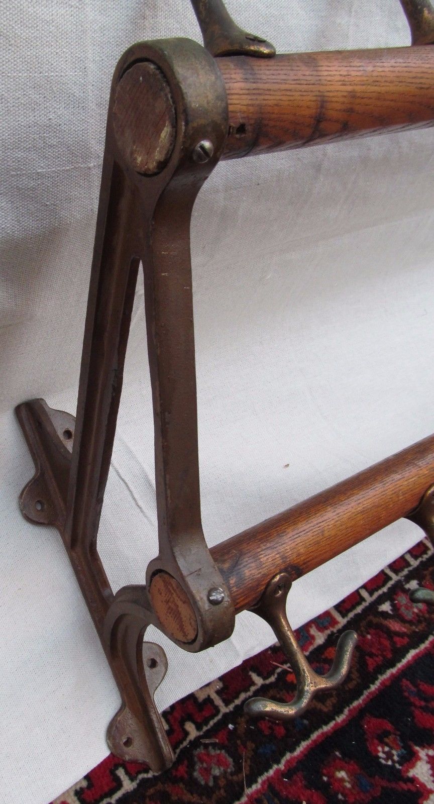 INDUSTRIAL MACHINE AGE 68" 19TH CENTURY 12 STATION COAT & HAT HANGER RACK
