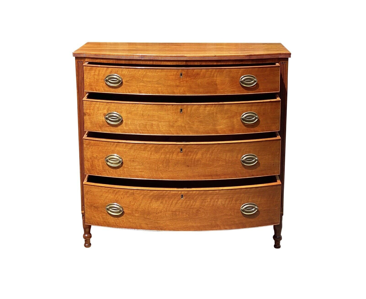 18th Century Antique Sheraton Cherry Bowfront Chest of Drawers / Dresser