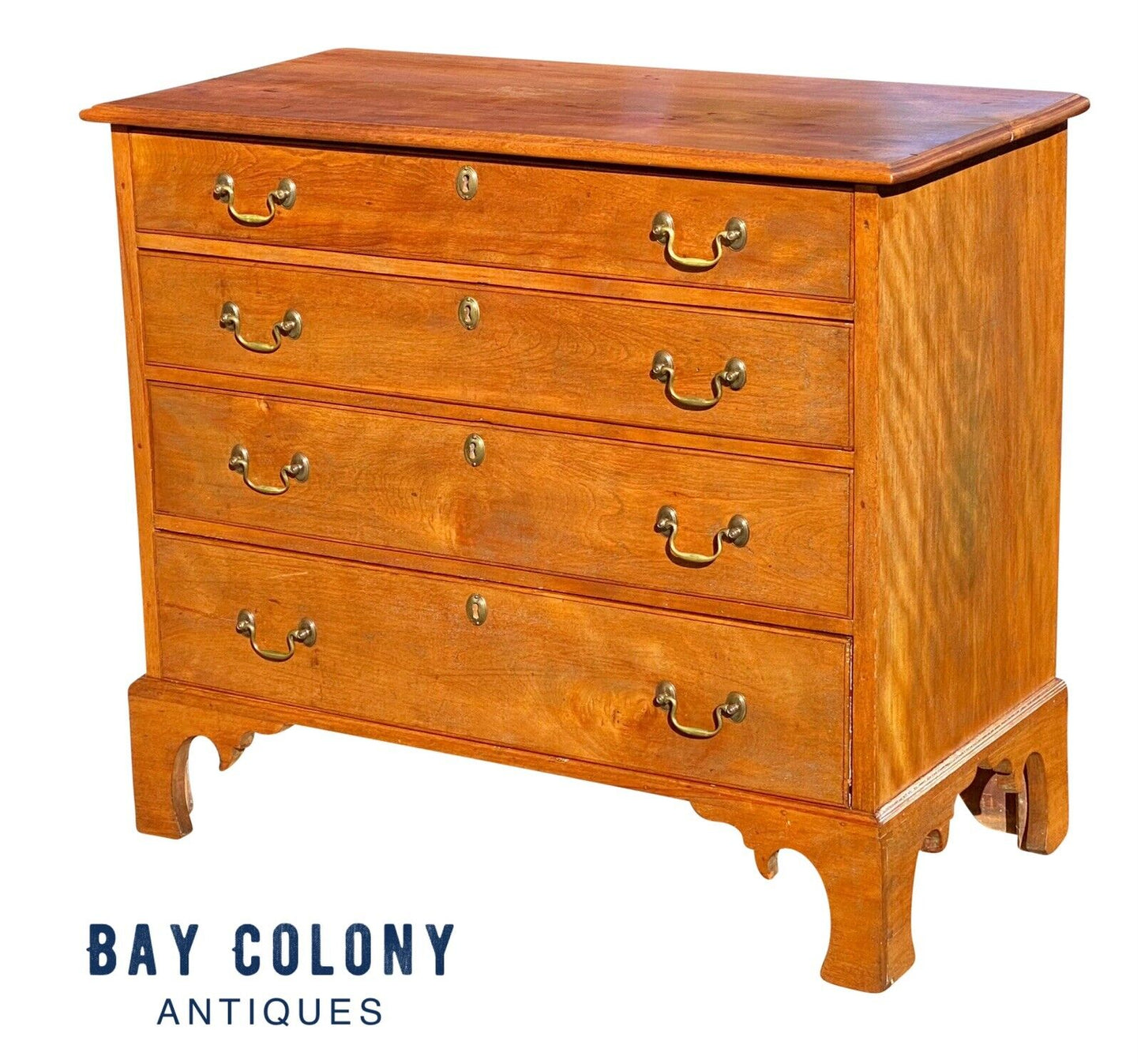 18th C Antique New Hampshire Chippendale Flame Birch Chest of Drawers / Dresser