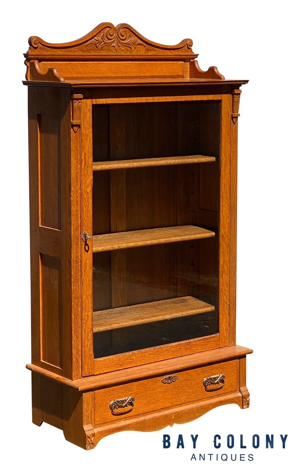 19TH C ANTIQUE TIGER OAK SINGLE DOOR VICTORIAN BOOKCASE ~ EXCEPTIONALLY CLEAN
