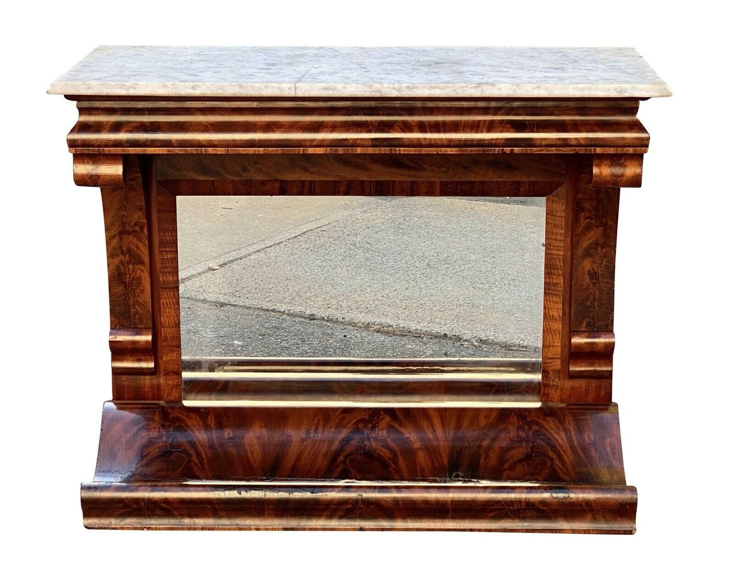 19th C Antique Classical Mahogany Console Table / Server W/ Marble Top
