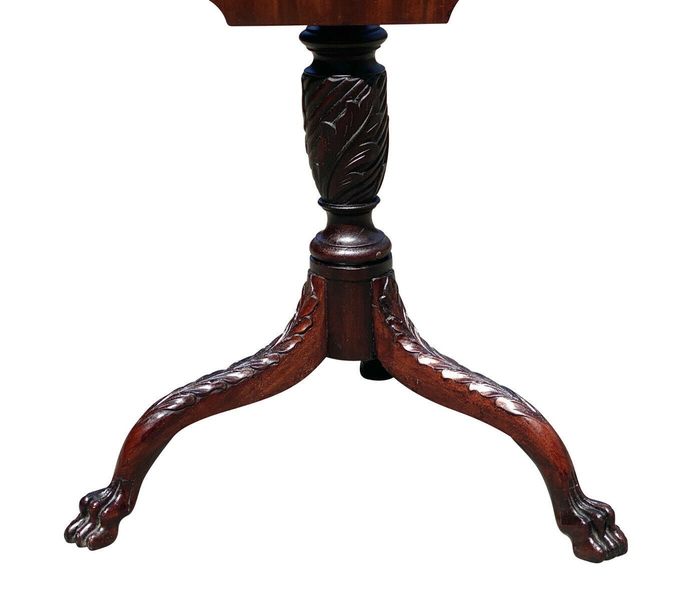18th C Antique New York Mahogany Federal Tilt Top Candlestand W/ Lion Paw Feet