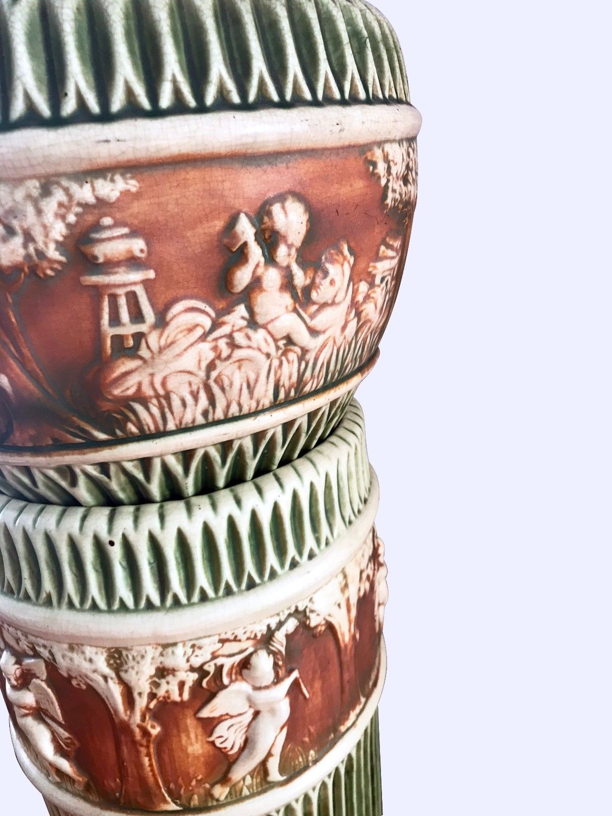 ARTS & CRAFTS ROSEVILLE DONATELLO PATTERN JARDINIERE ON STAND SET