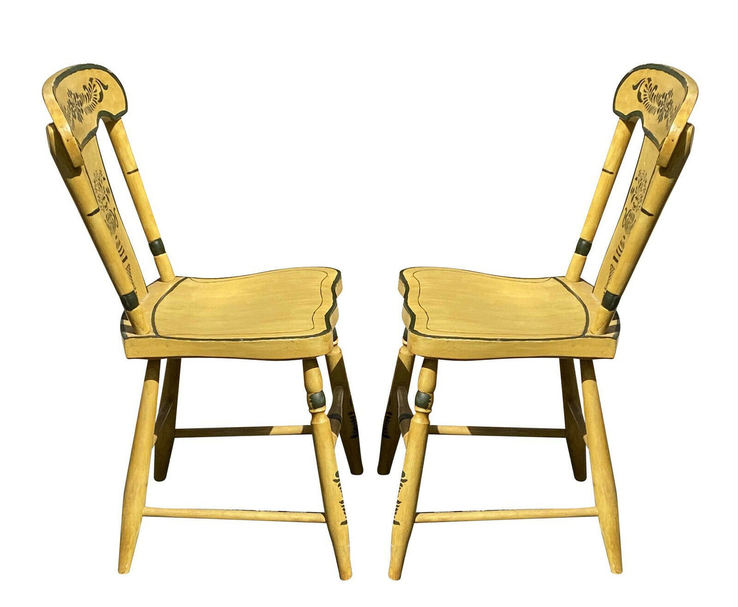 19TH C ANTIQUE SET OF 6 COUNTRY SHERATON YELLOW FANCY PAINT DINING CHAIRS