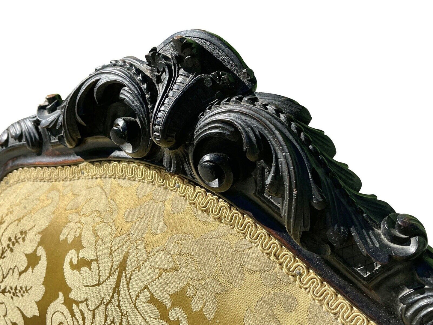 Pair of Louis Xiv Ebonized Rosewood Fauteuil a La Reine Arm Chairs in Satin Gold