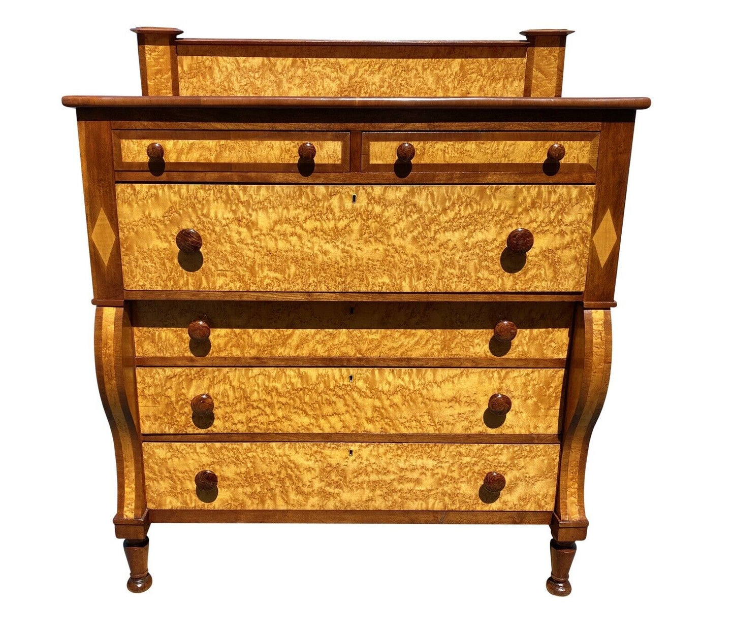 19th C Antique Vermont Federal Period Birds Eye Maple Dresser / Chest of Drawers