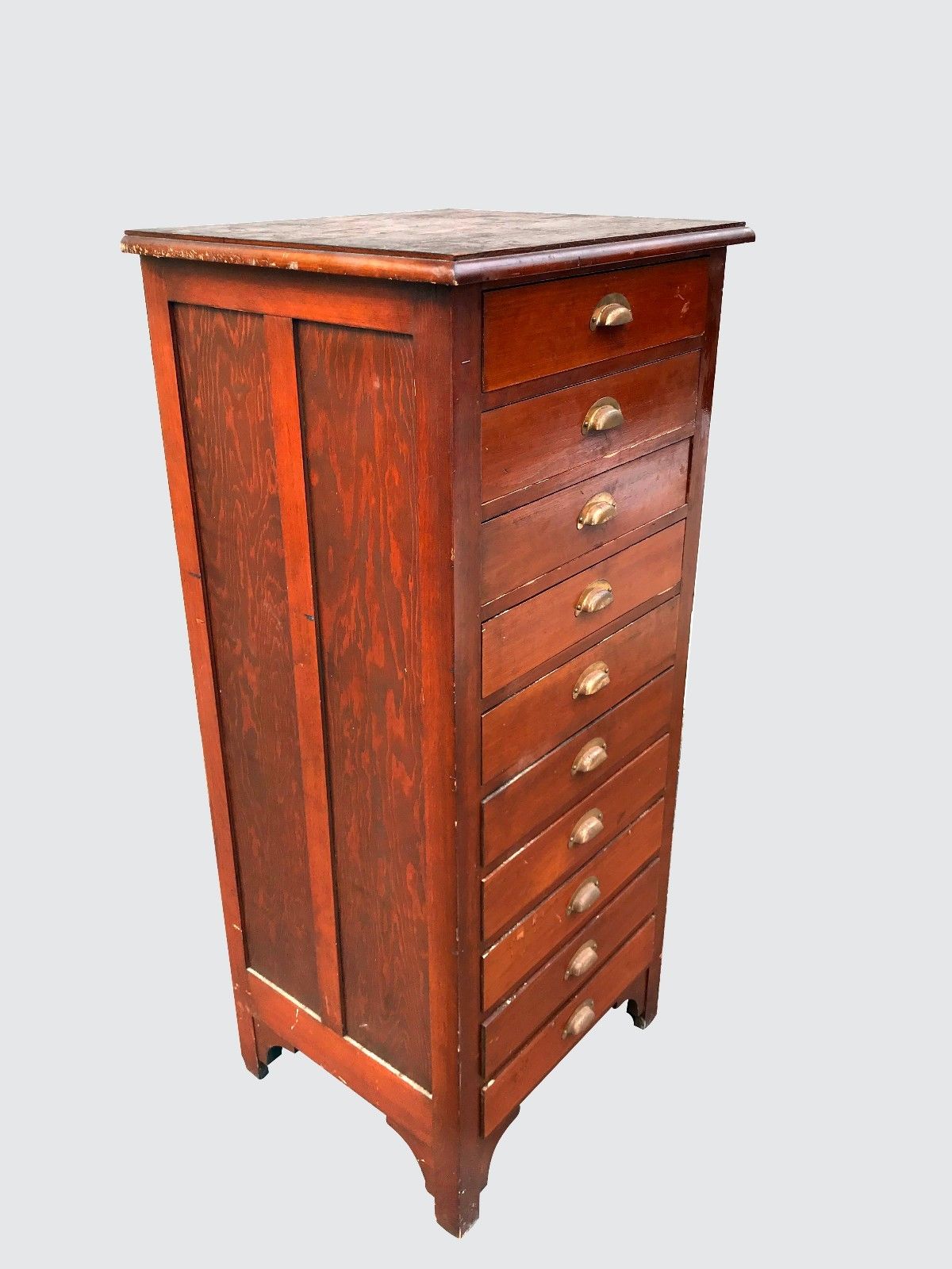 ANTIQUE 10 DRAWER OAK LATERAL FILE MAP CASE IN GREAT ORIGINAL CONDITION