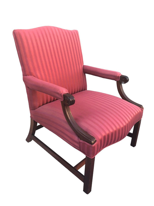 18TH CENTURY CHIPPENDALE MAHOGANY LOLLING CHAIR IN FABULOUS UPHOLSTERY