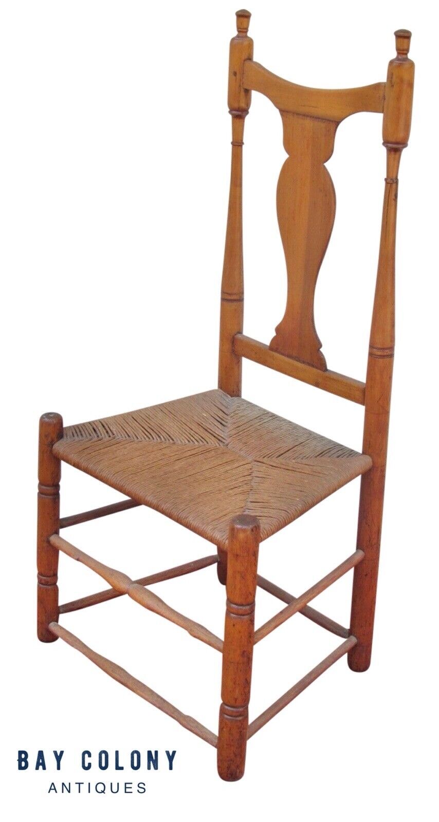 18th Century New England Queen Anne Side Chair With Yolk Crest & Button Feet