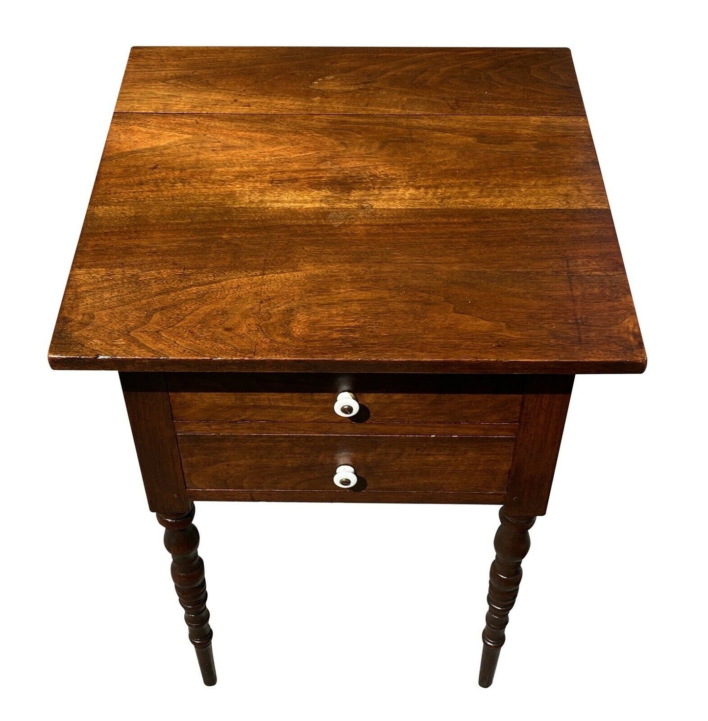 19TH C ANTIQUE FEDERAL PERIOD VIRGINIA WALNUT 2 DRAWER WORK TABLE / NIGHTSTAND