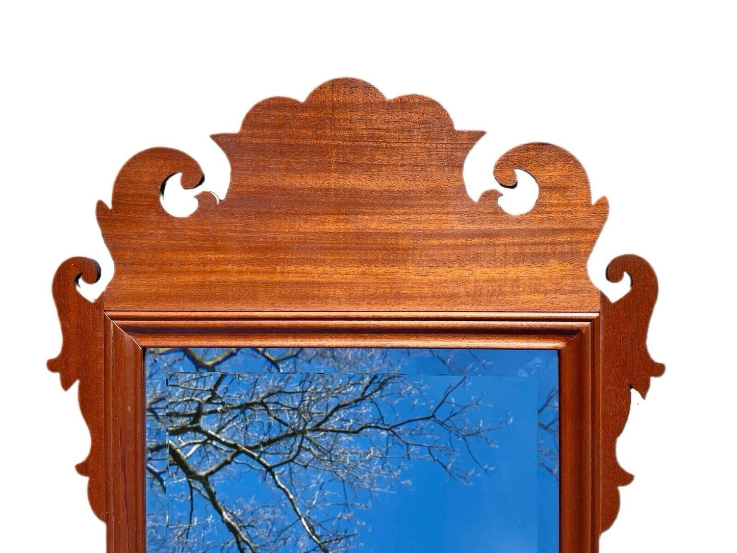 Vintage Mahogany Mirror with Double Beveled Glass - Chippendale Style