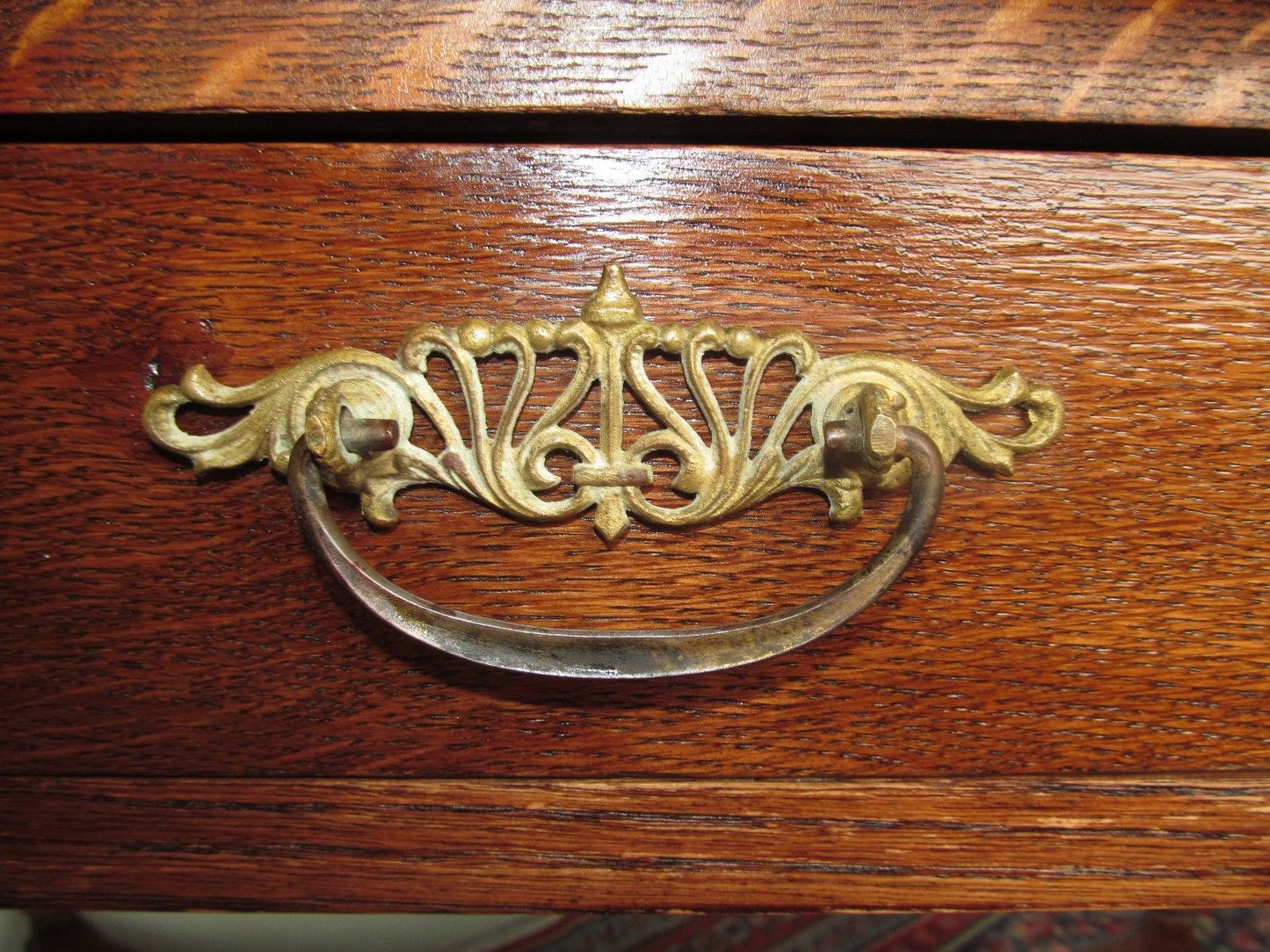 VICTORIAN SOLID TIGER OAK DESK WITH BARLEY TWIST LEGS