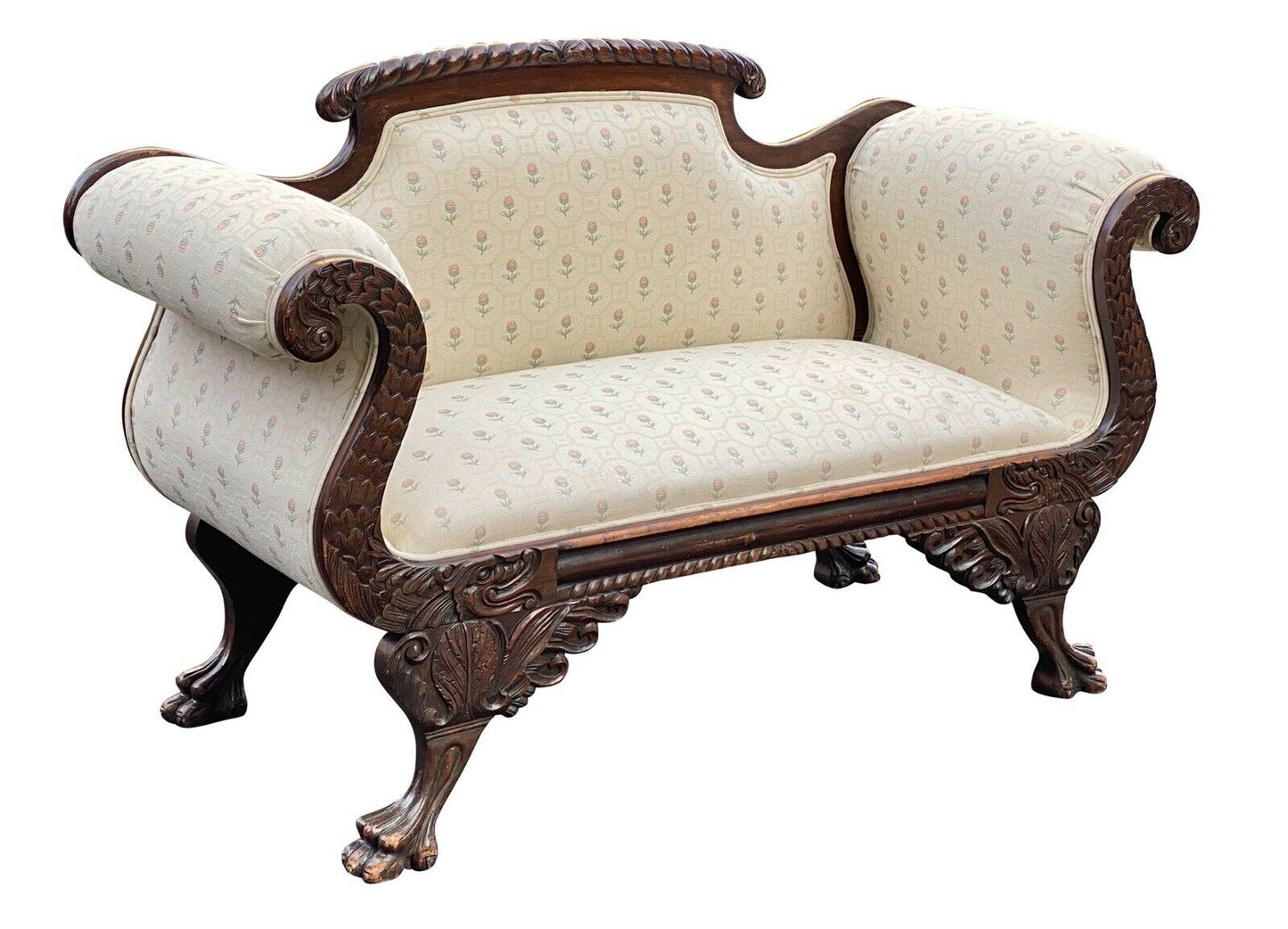 19th C Antique Victorian Mahogany Neo-classical Style Settee / Sofa