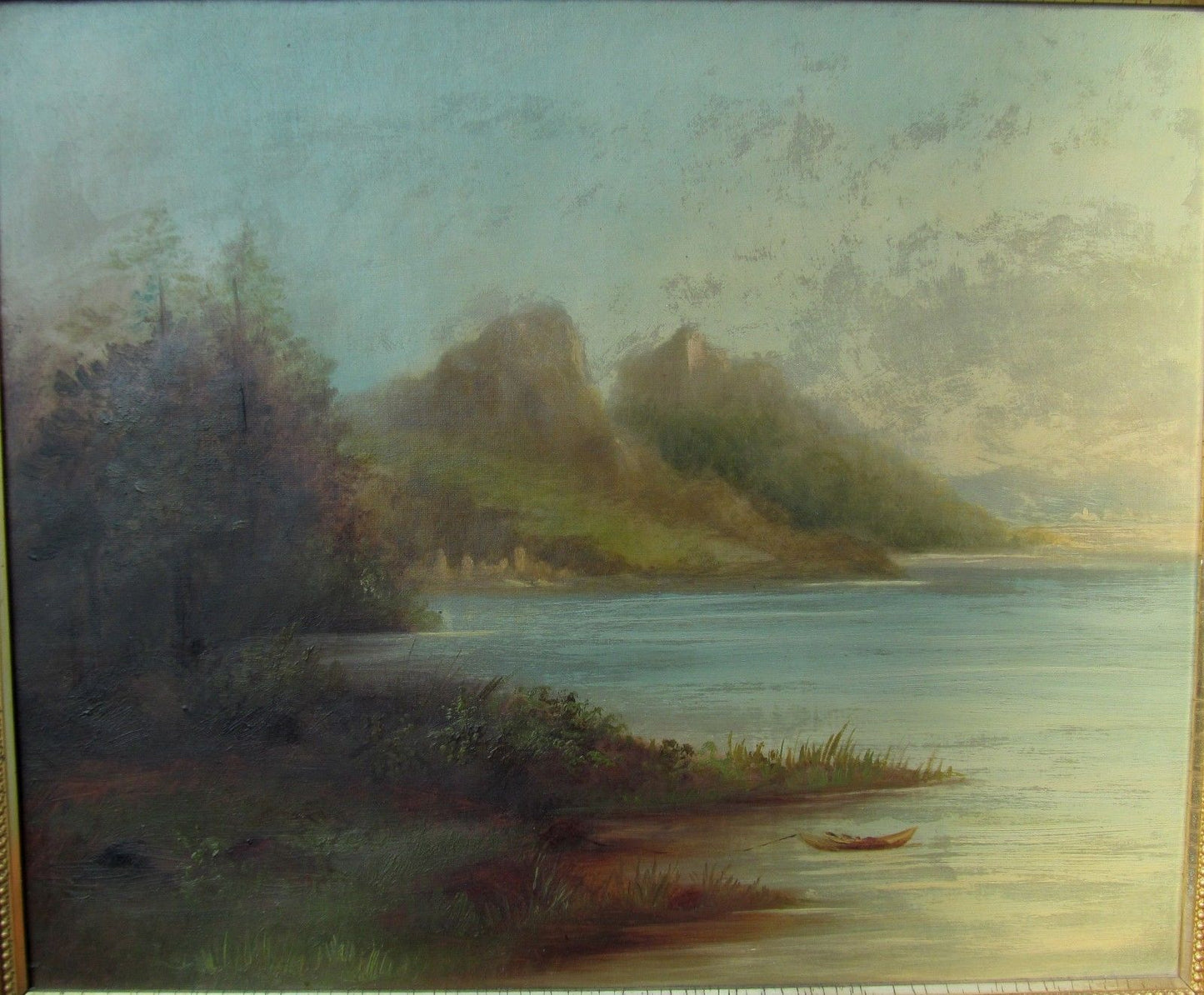 LATE 19TH CT OIL ON CANVAS MAINE SHORELINE PAINTING IN FROST & ADAMS FRAME