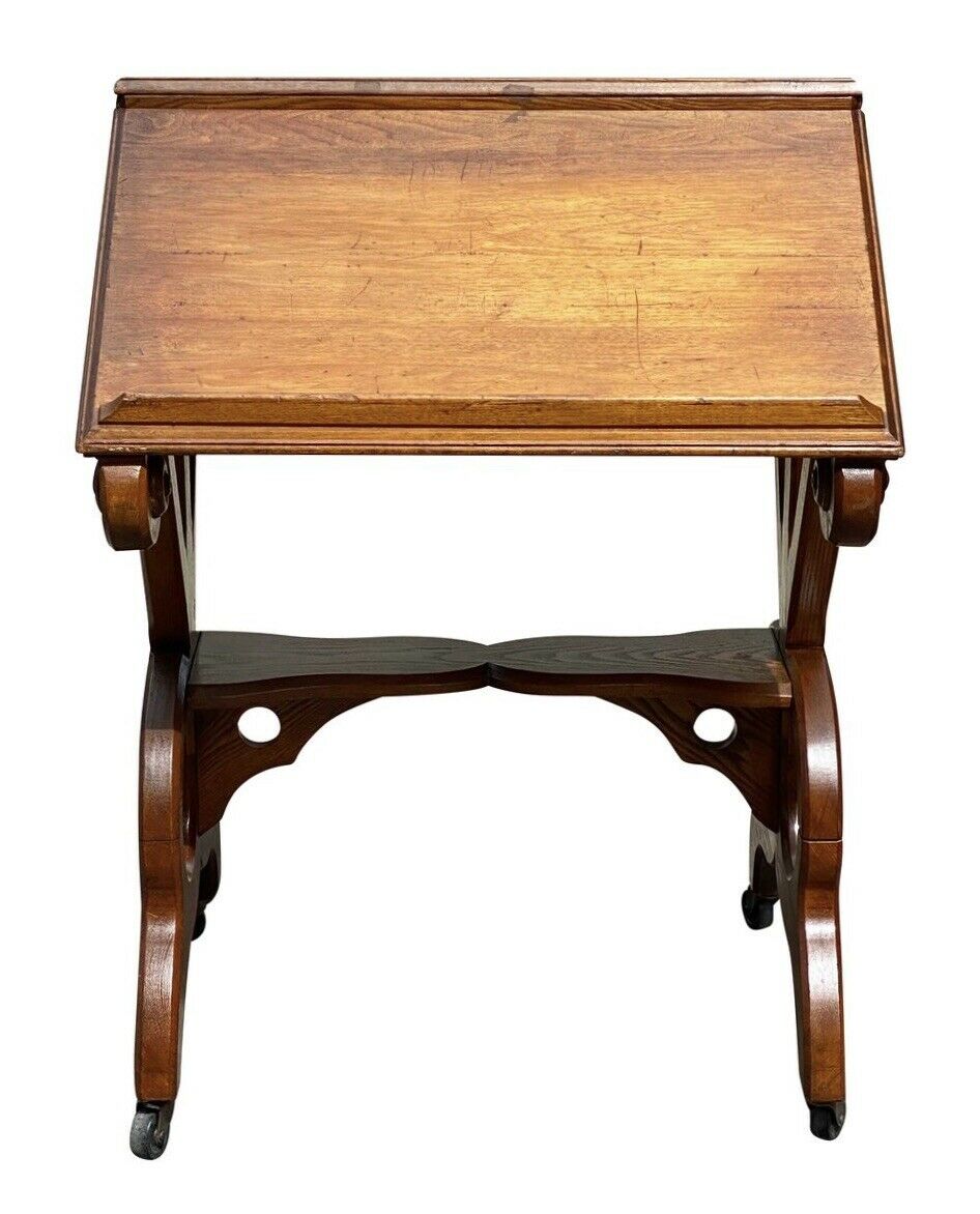 19TH C ANTIQUE VICTORIAN OAK & WALNUT DRAFTING TABLE / DICTIONARY STAND