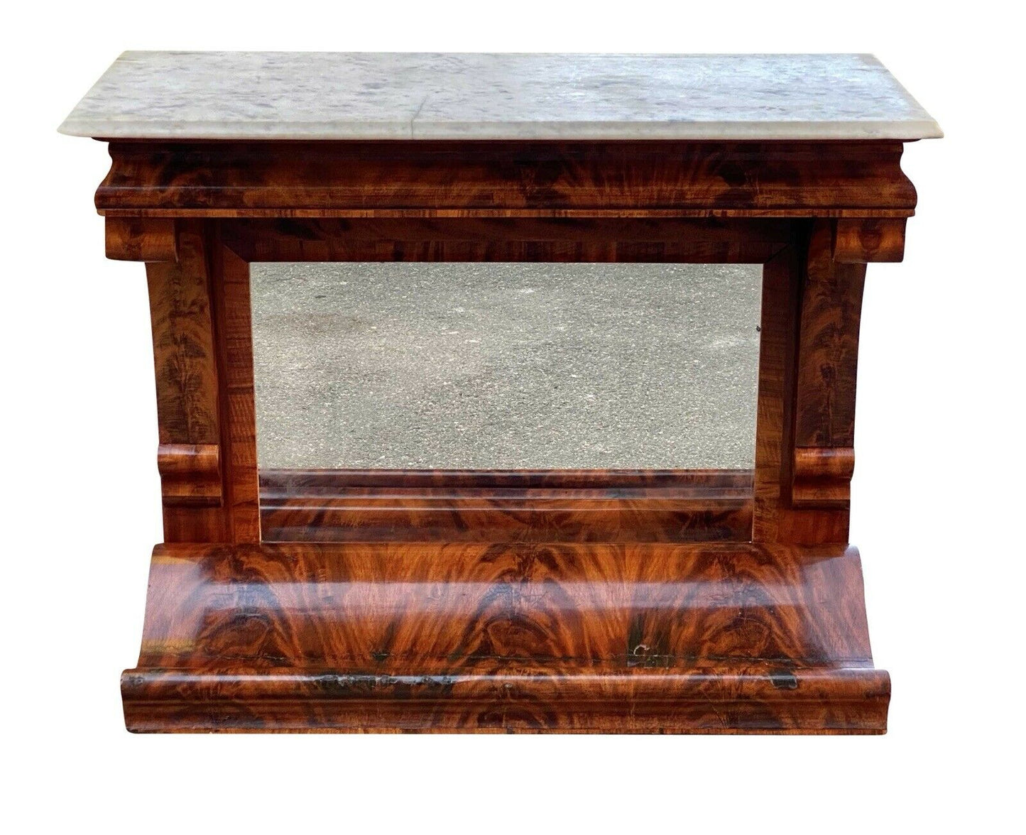 19th C Antique Classical Mahogany Console Table / Server W/ Marble Top