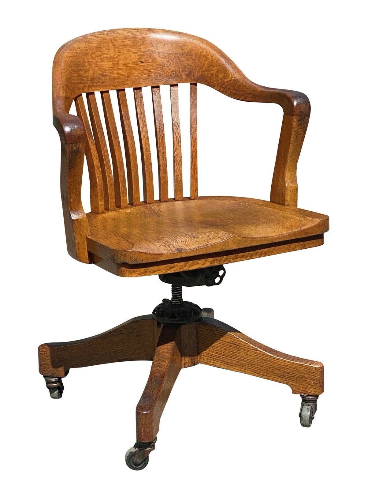 20TH C ANTIQUE ARTS & CRAFTS MILWAUKEE CHAIR CO OAK SWIVEL OFFICE / DESK CHAIR