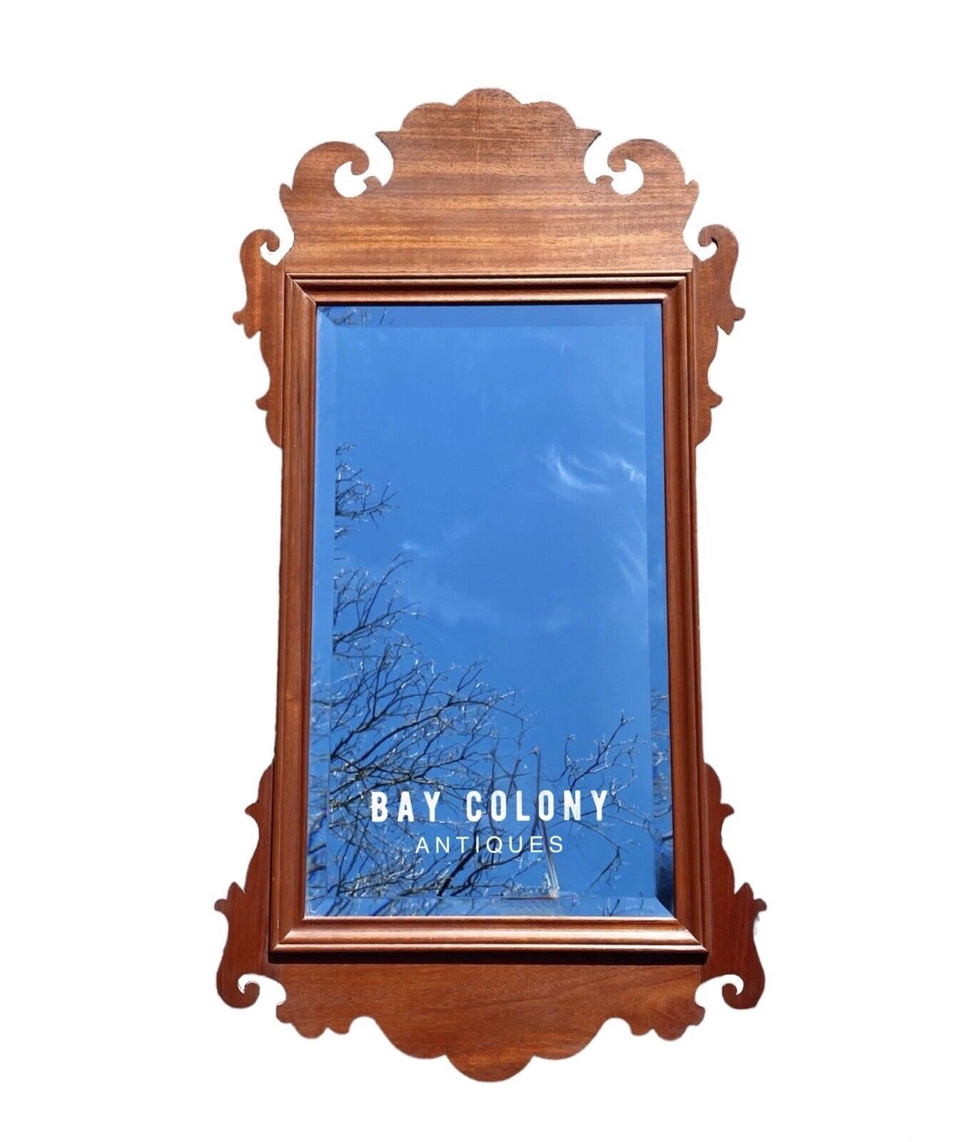 Vintage Mahogany Mirror with Double Beveled Glass - Chippendale Style