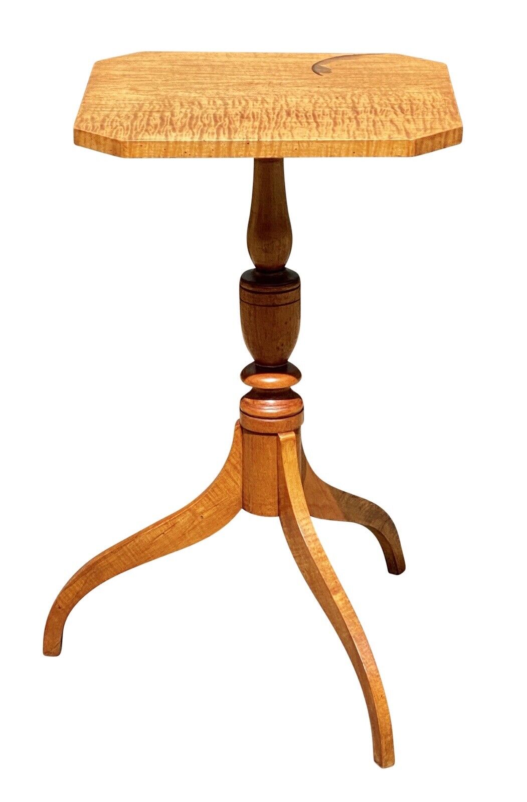 19th C Antique Federal Period Tiger Maple Candlestand / End Table - Curly Maple