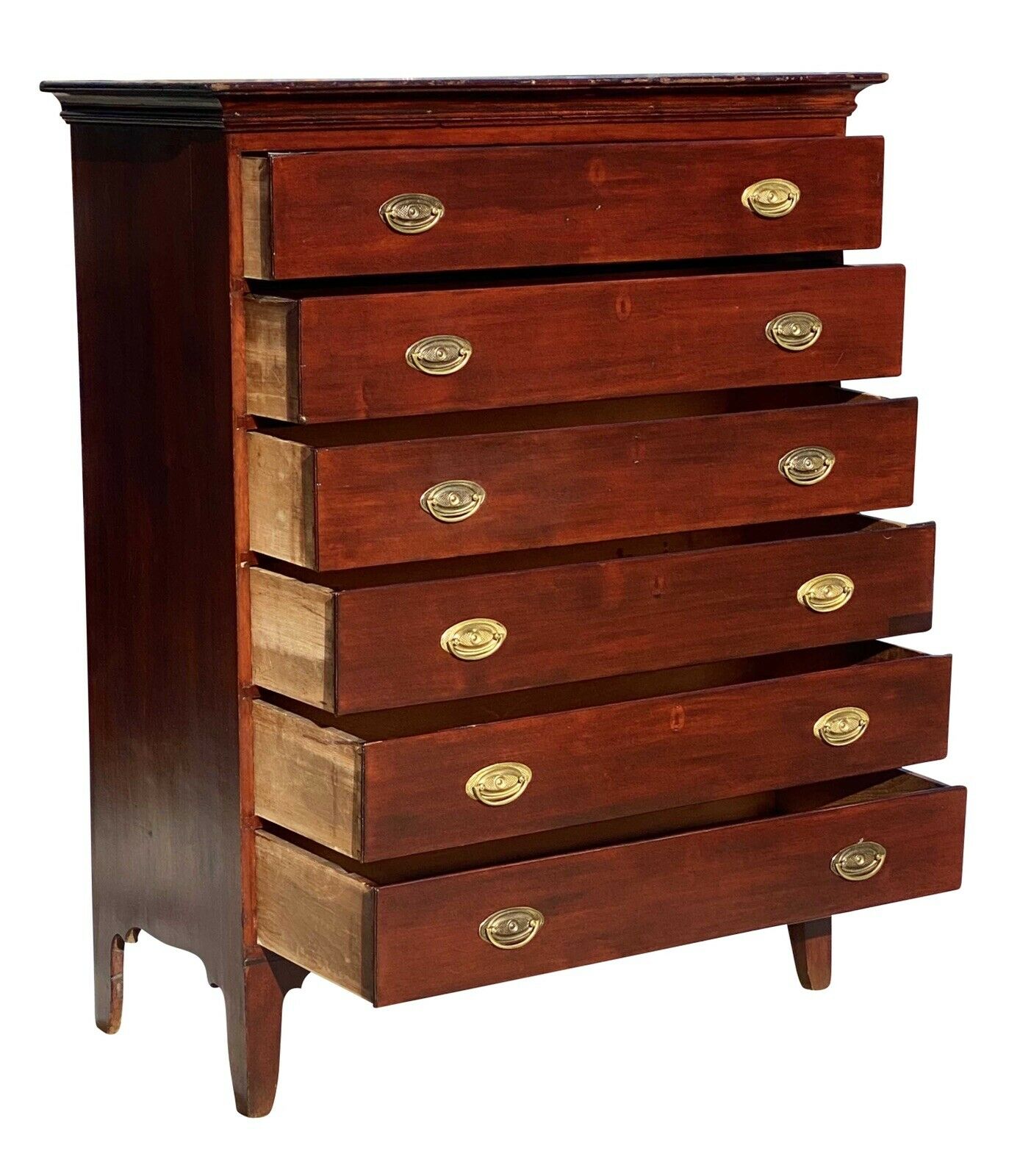 19th C Antique Cherry 6 Drawer Hepplewhite Dresser / Tall Chest