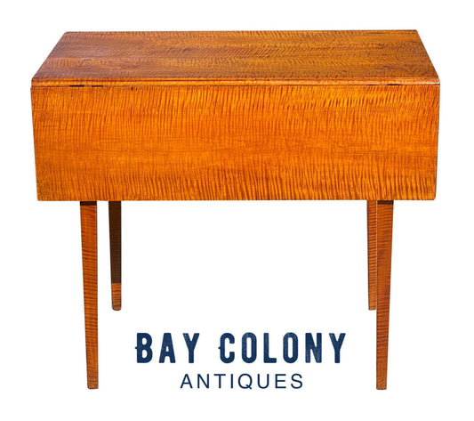 19th C Antique Federal Period Hepplewhite Tiger Maple Drop Leaf Pembroke Table