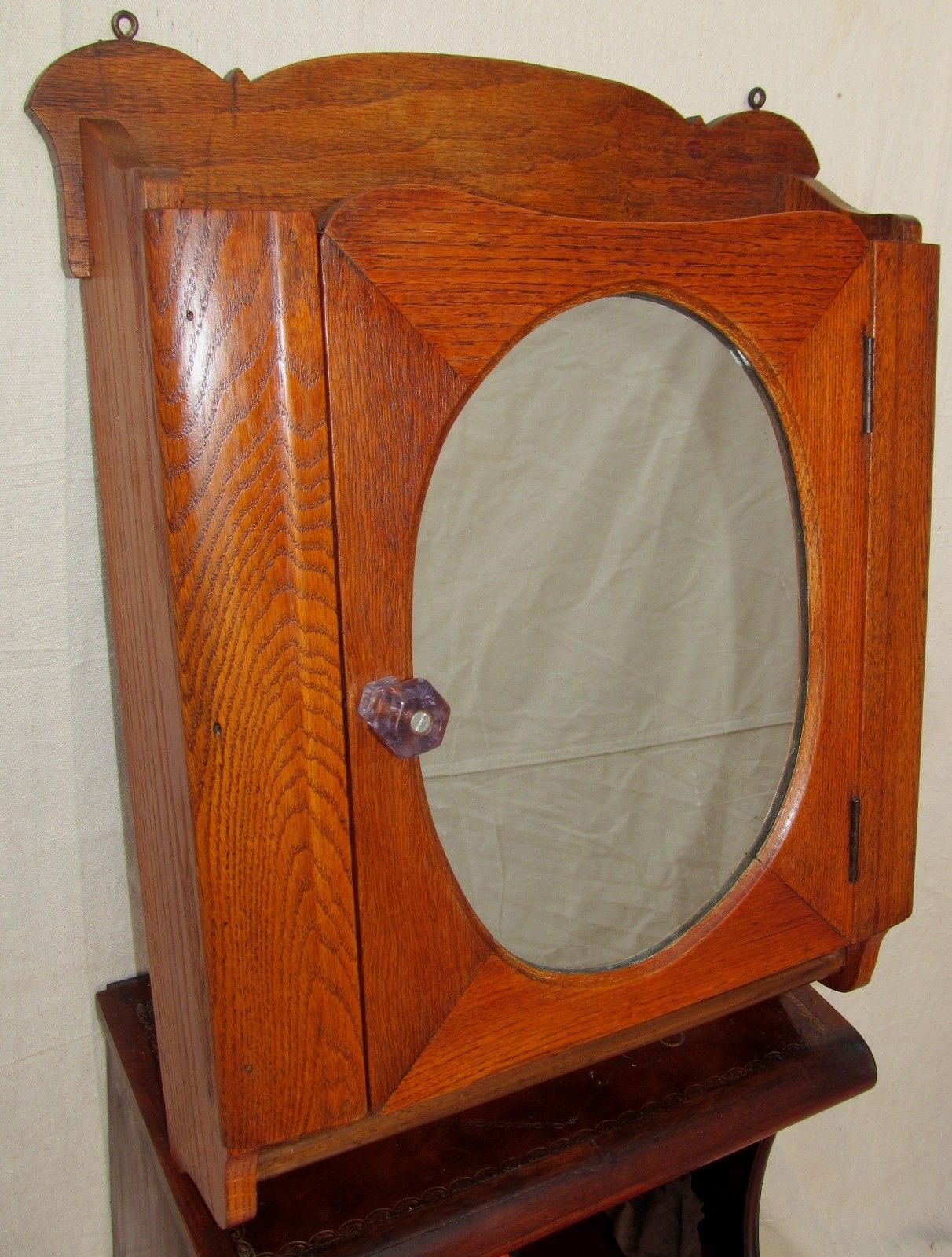 FINE VICTORIAN OAK MEDICINE CABINET WITH TOWEL BAR