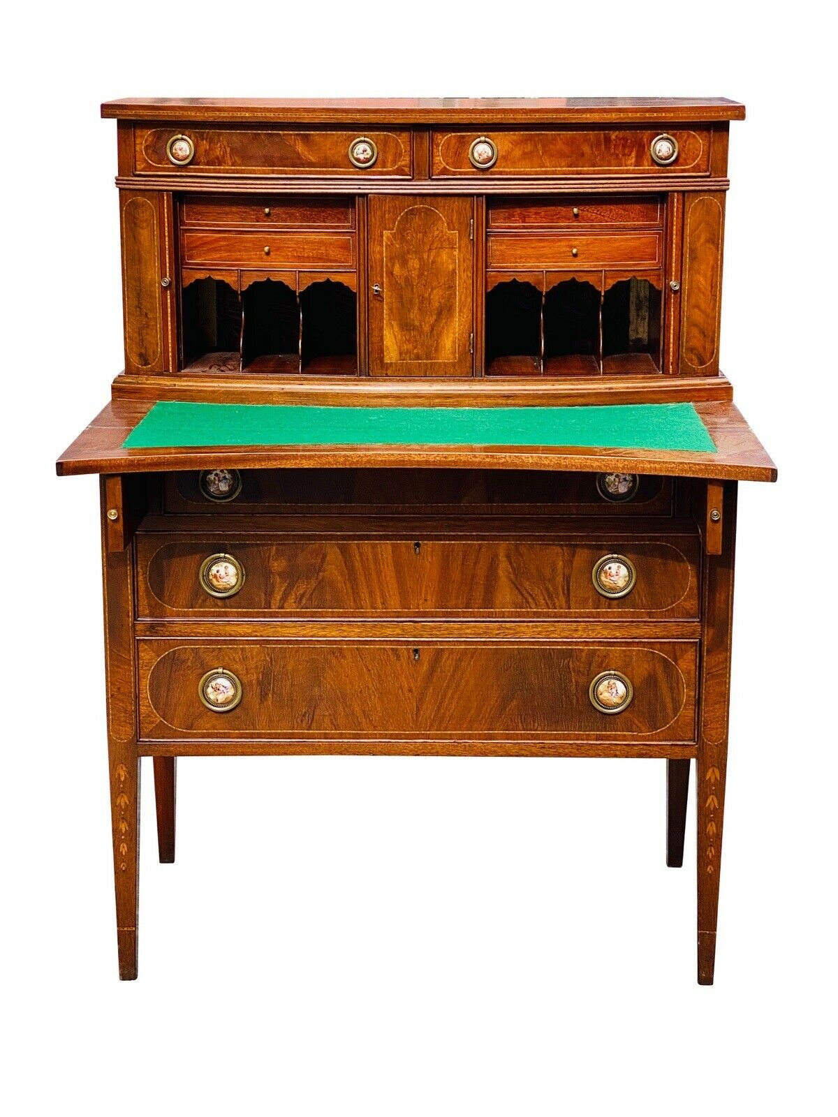 20TH C FEDERAL ANTIQUE STYLE BOSTON MAHOGANY LADIES TAMBOUR SECRETARY DESK