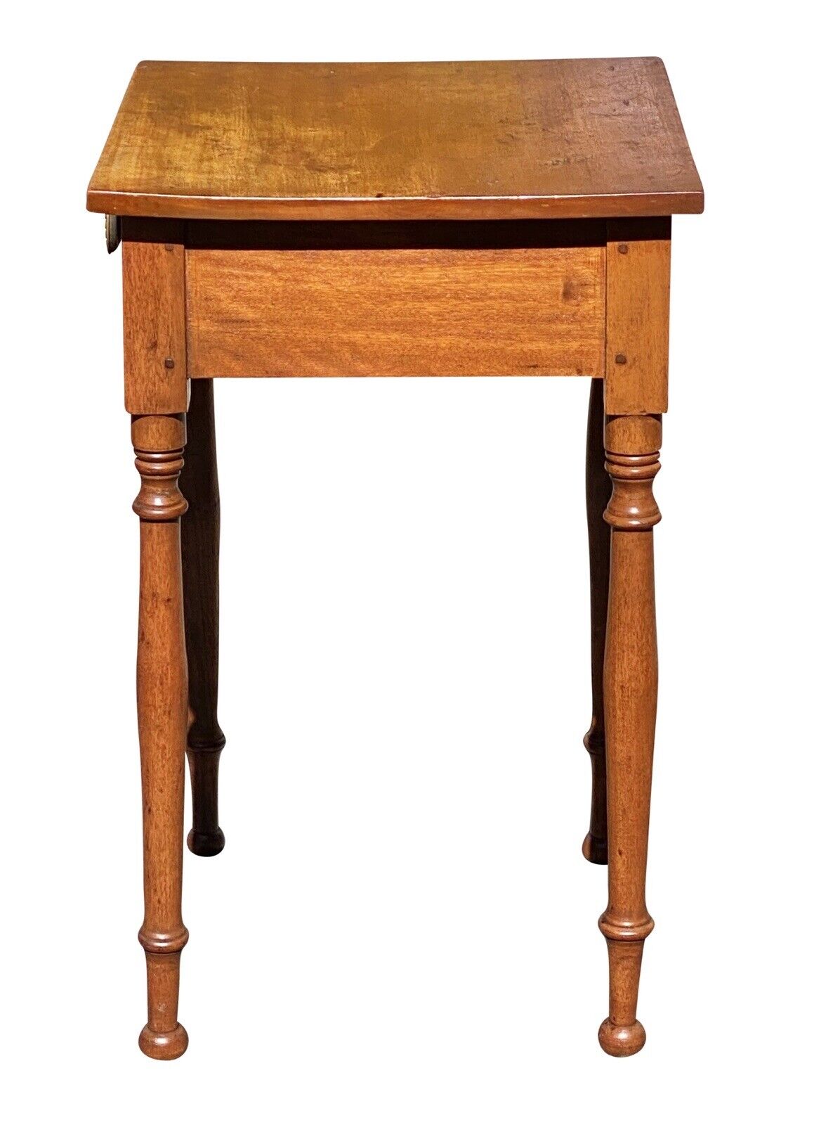 19th C Antique Sheraton New Hampshire Flame Birch Worktable / Nightstand