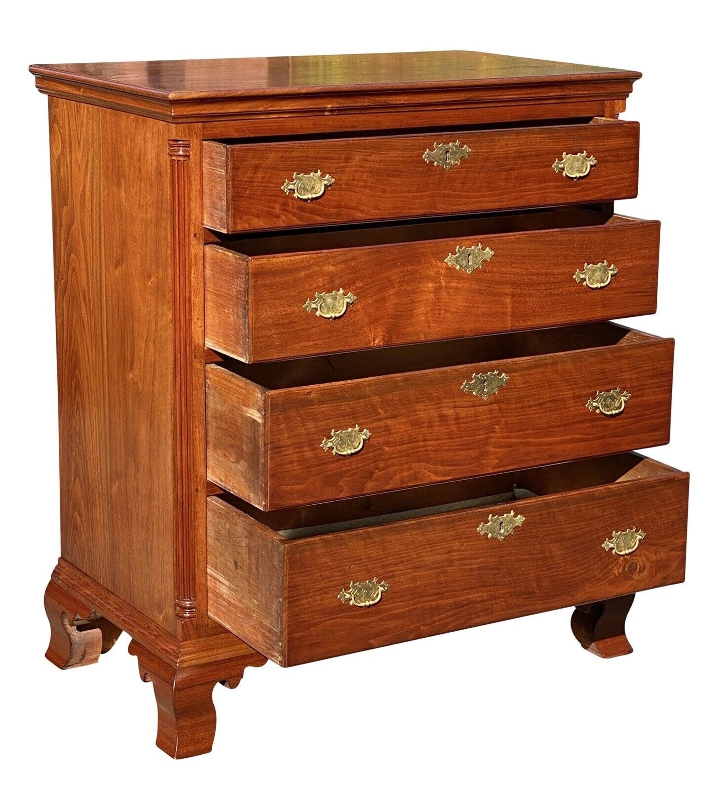18th C Antique Chippendale Pennsylvania Cherry Bachelor Chest W/ Carved Columns