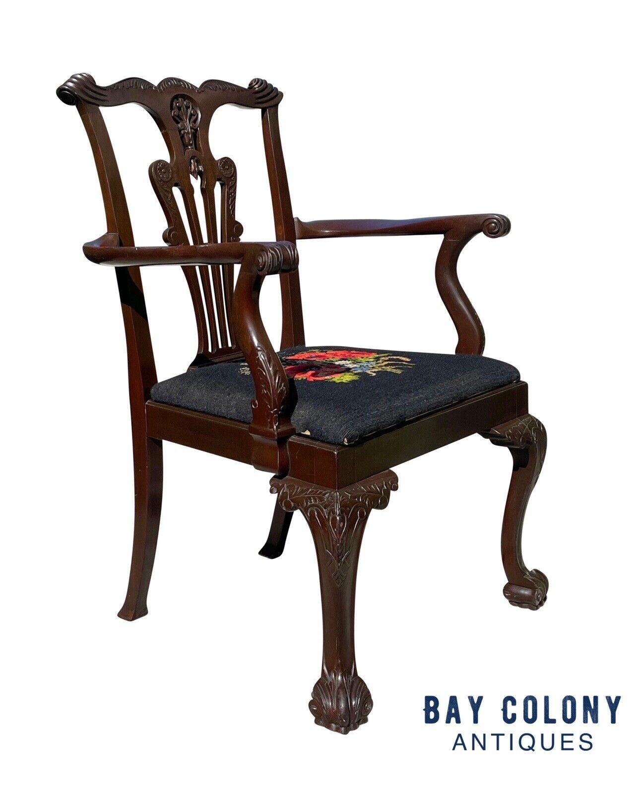 Late 19th Century Chippendale Mahogany Desk Chair - Elaborately Carved & Rare