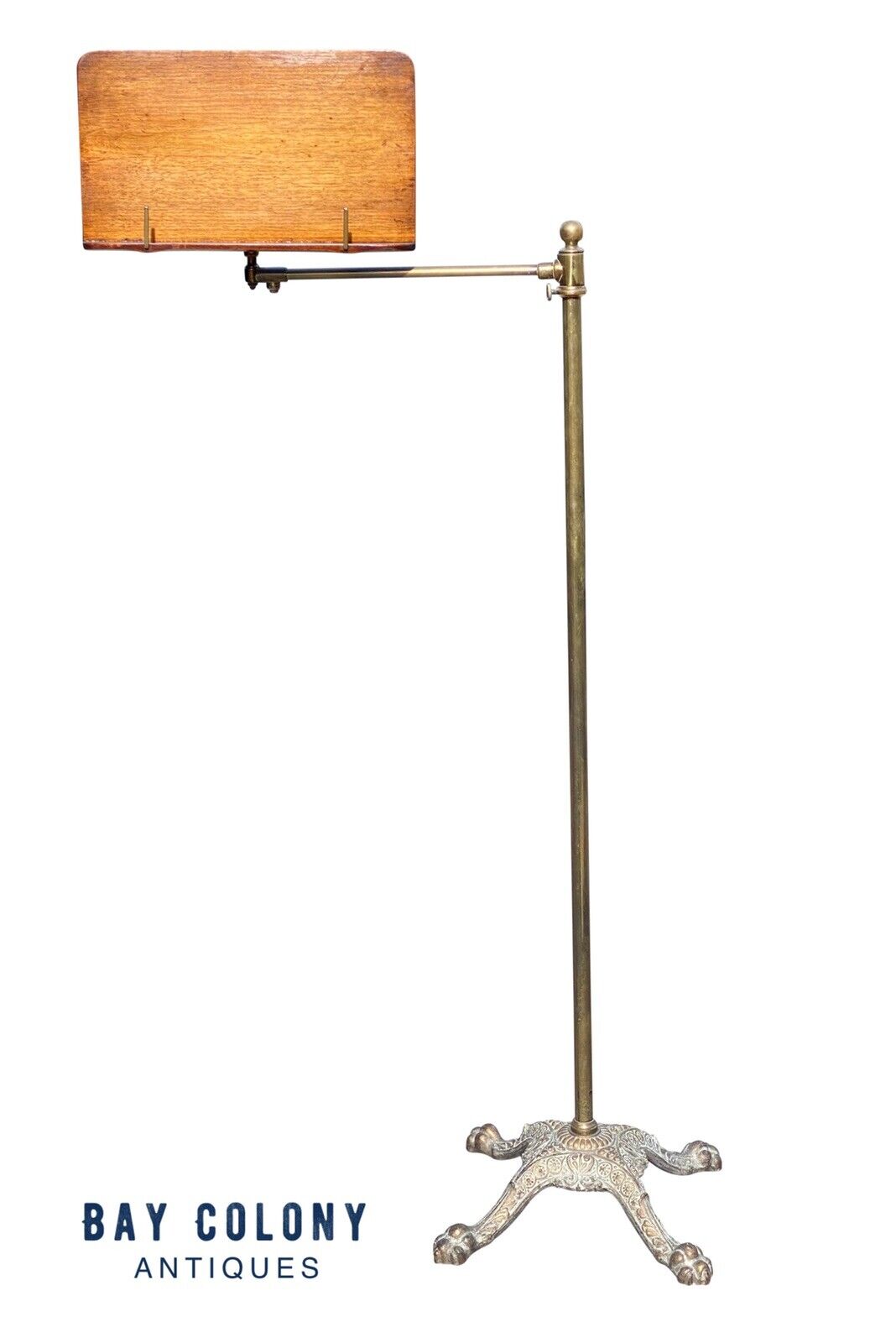 19th C Antique Victorian Mahogany & Brass Adjustable Music Stand