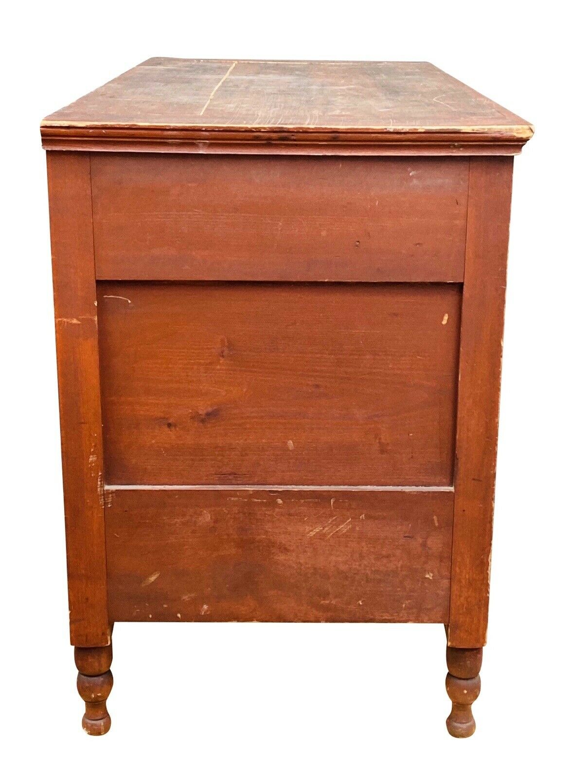 19th C Antique Federal Period Red Wash Blanket Box With 2 Drawers