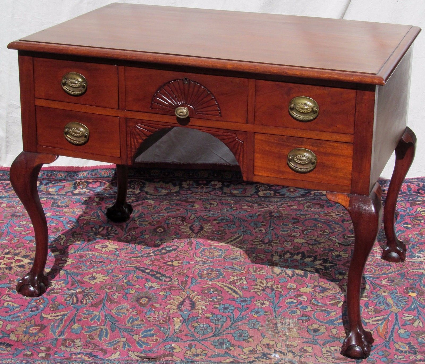 19TH CENTURY BALL & CLAW CHIPPENDALE STYLED MAHOGANY DESK WITH SHELL CARVINGS