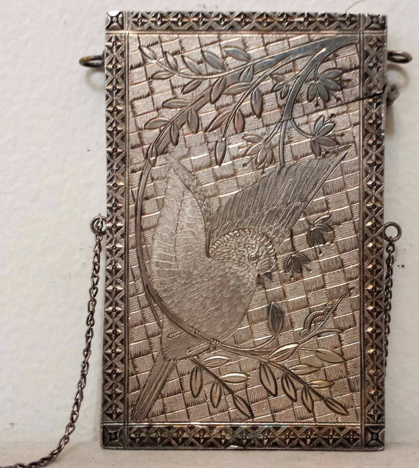 VICTORIAN / ART NOUVEAU SILVER ENGRAVED GREETING CARD HOLDER