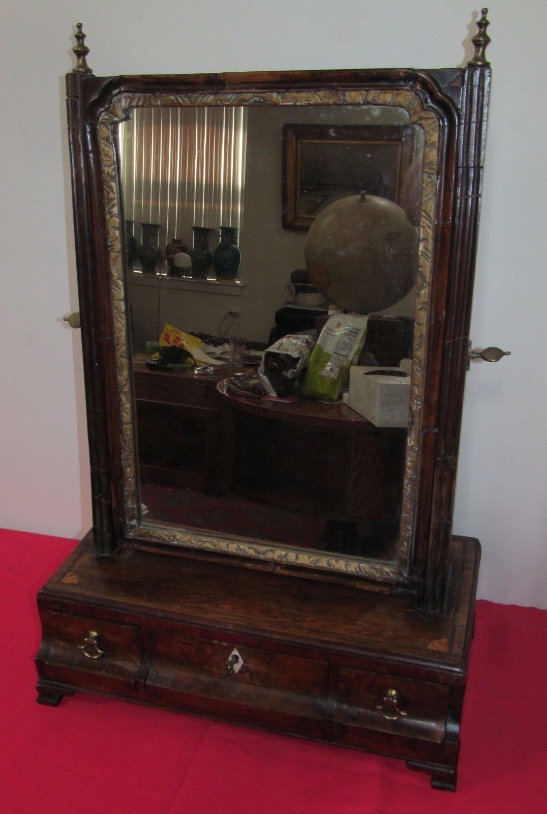 IMPORTANT EARLY 18TH CENTURY INLAID QUEEN ANNE SHAVING MIRROR-BEST SPECIMEN!