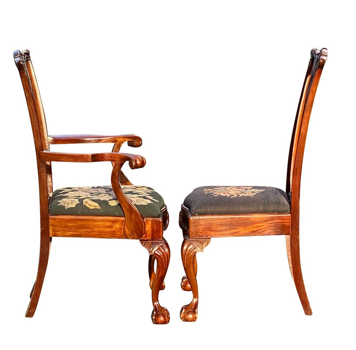 20TH C CHIPPENDALE ANTIQUE STYLE SET OF 8 SHELL CARVED MAHOGANY DINING CHAIRS