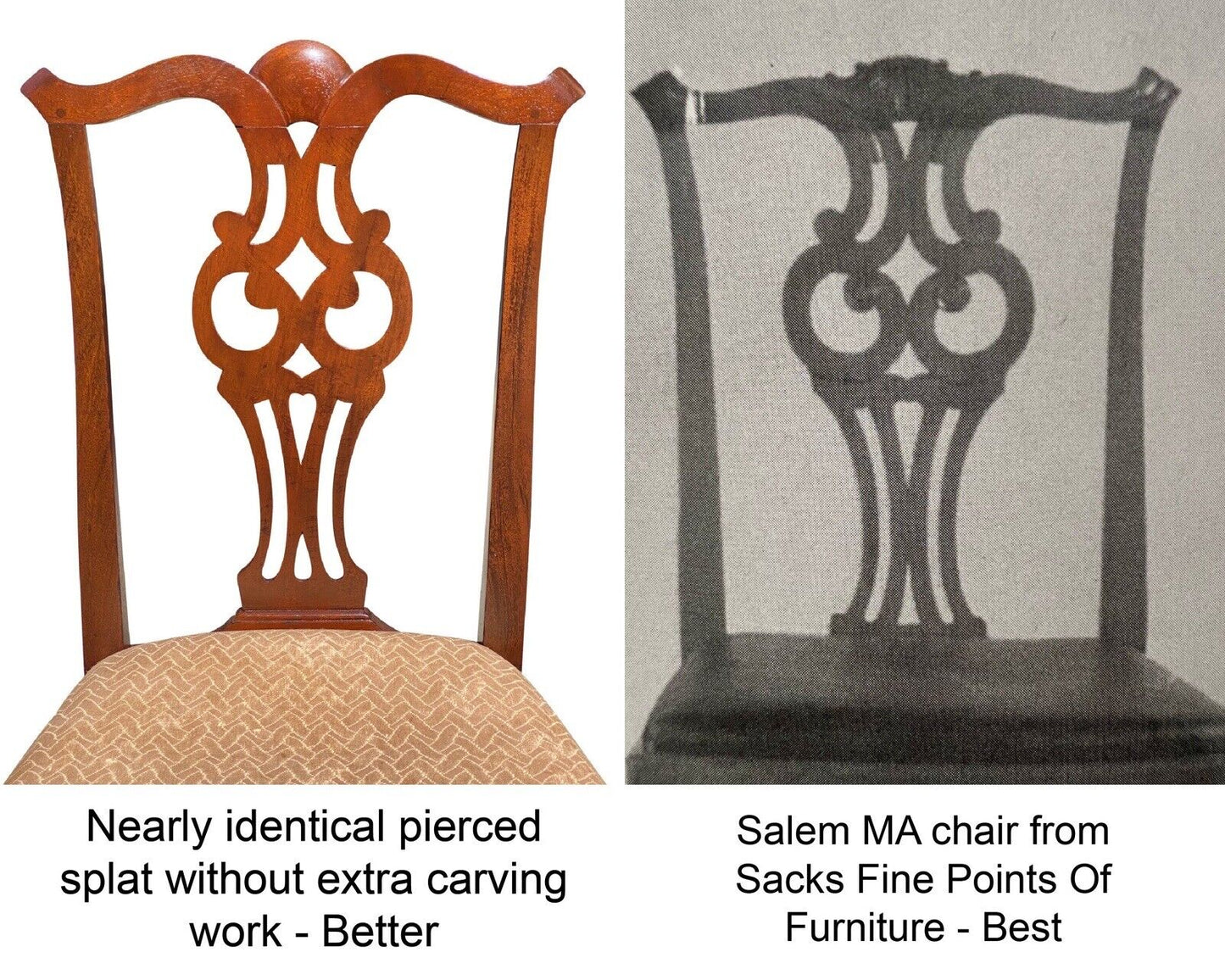 18th C Antique Pair of Salem Ma Chippendale Chairs - Heart & Diamond Design