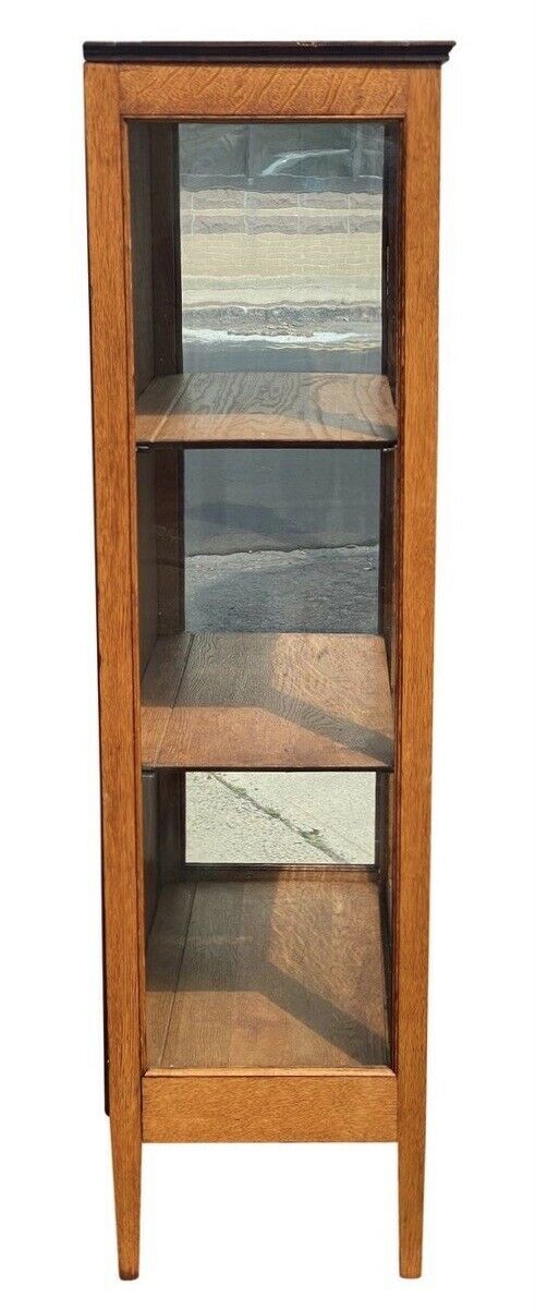 20th C Antique Arts & Crafts Tiger Oak Single Door Bookcase / China Cabinet
