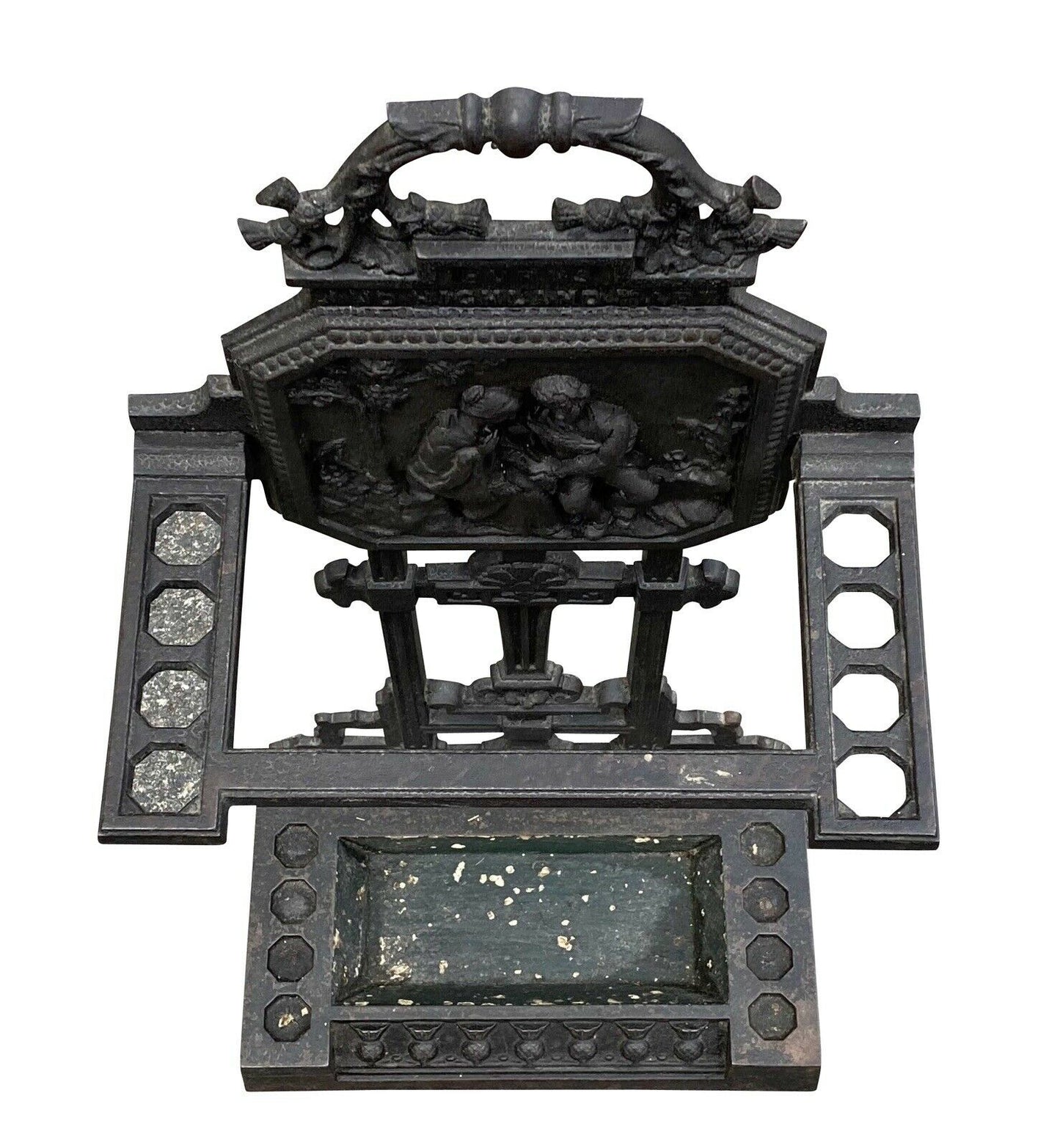 19th C Antique Victorian Cast Iron Umbrella Stand ~ Robert Burns & Highland Mary