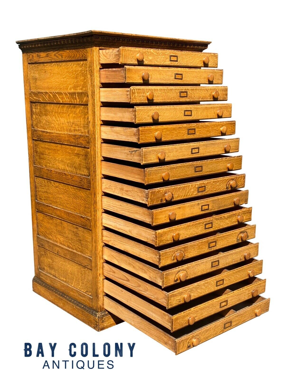 19TH C ANTIQUE INDUSTRIAL VICTORIAN OAK TYPE MAKERS / VERTICAL MAP FILE CABINET