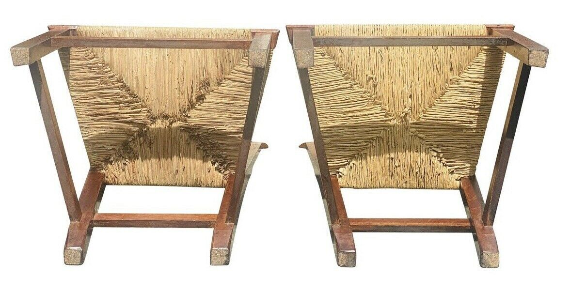 18th C Antique Pair Of Chippendale Side Chairs With Rush Seat & Heart Carving