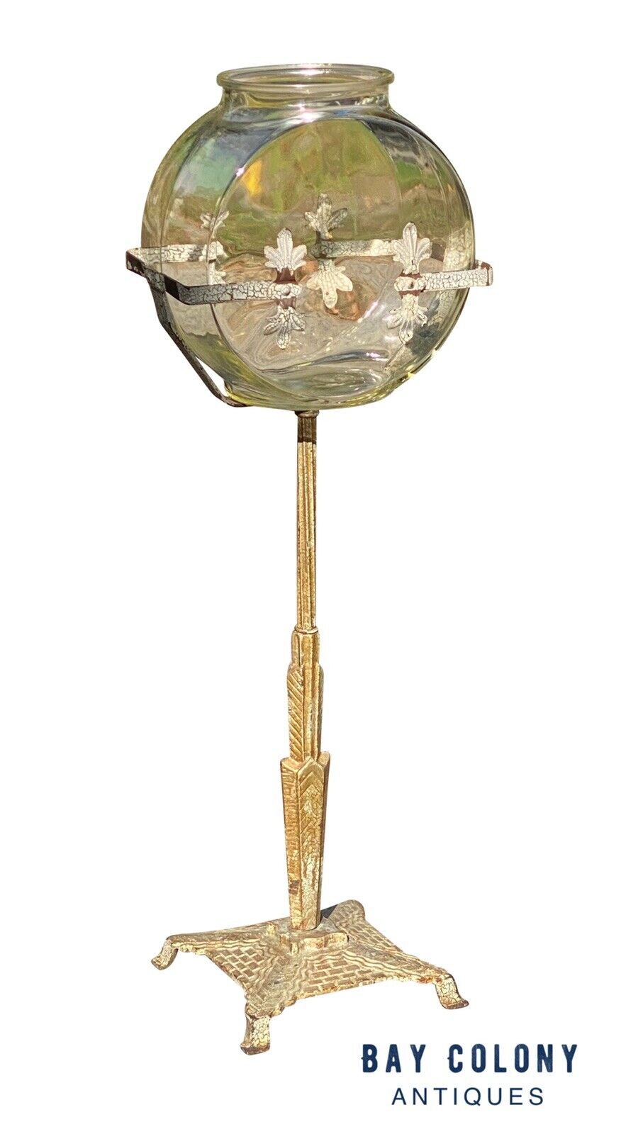 20th C Antique Art Deco Metal Fish Bowl Stand