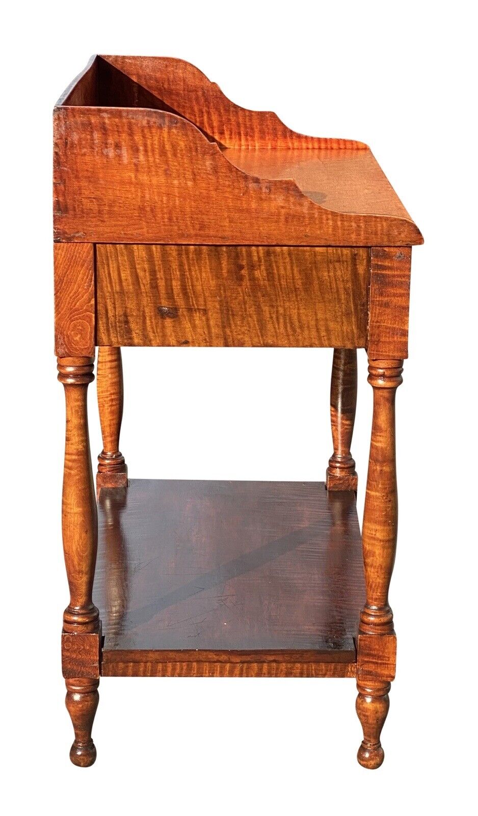 Late 18th Century Antique Sheraton Tiger Maple 2 Drawer Server / Console Table