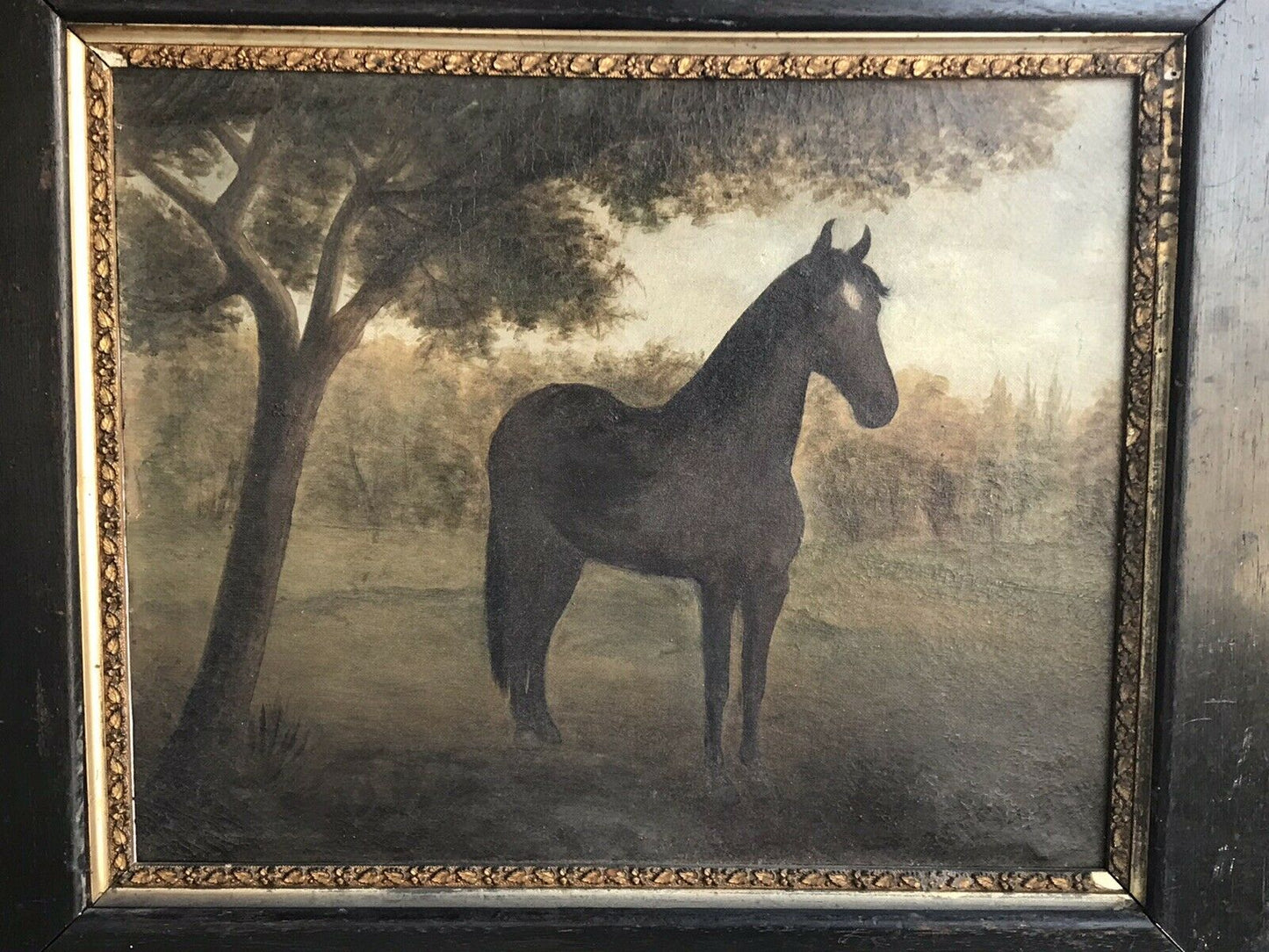 19TH C ANTIQUE FOLK ART HORSE / EQUINE PAINTING M.E SLAYTON 1897