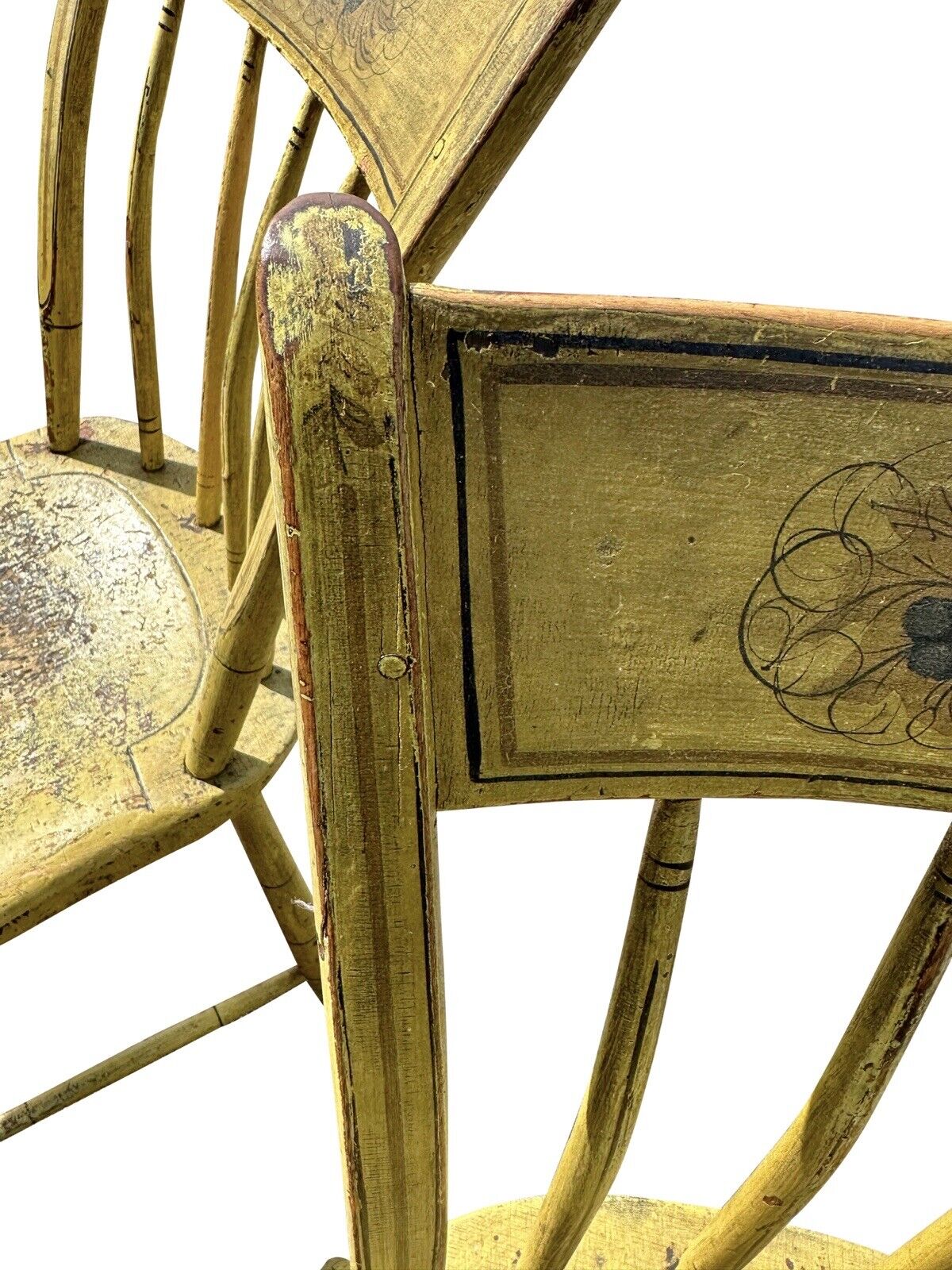 Pair of Antique Windsor Thumbback Birdcage Side Chairs in Original Paint Surface